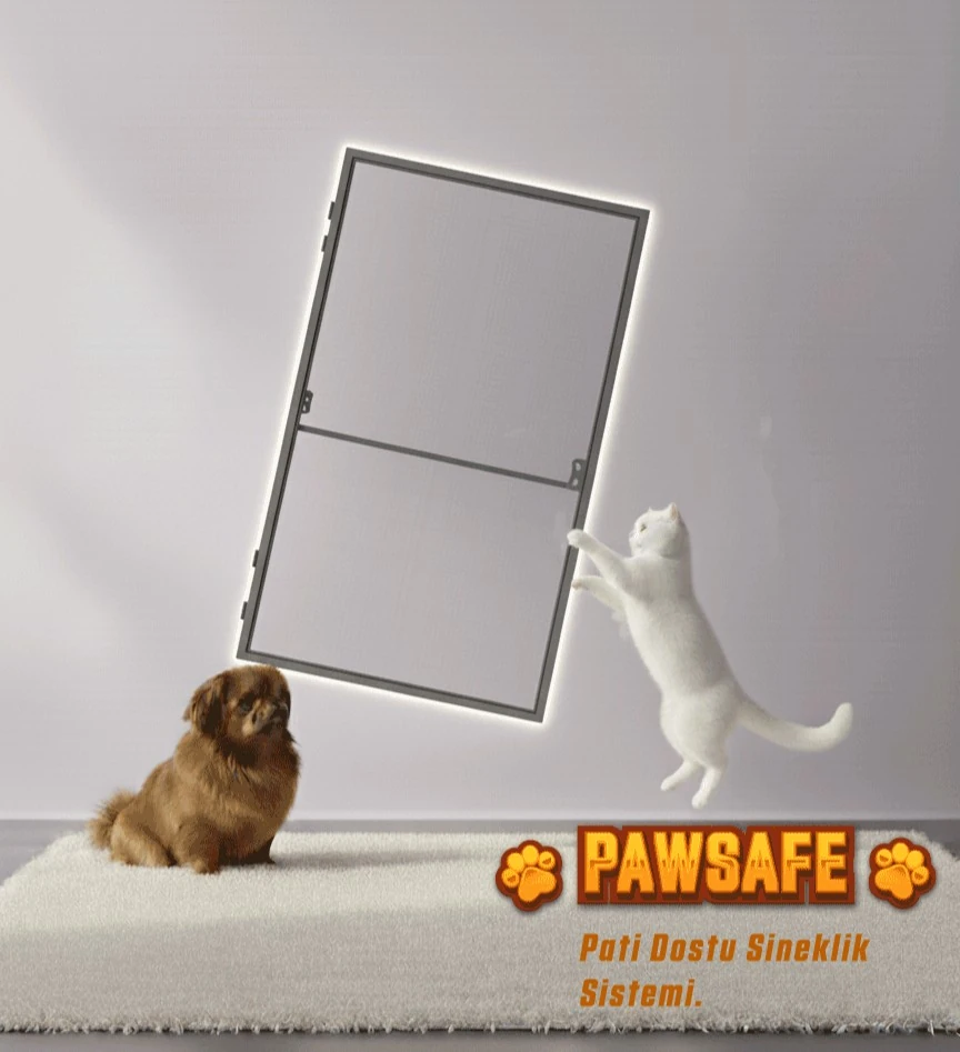 PawSafe Menteşeli Kapı Sineklik Sistemi – Kedi Dostu | Palace Aluminium - Antrasit Sineklik
