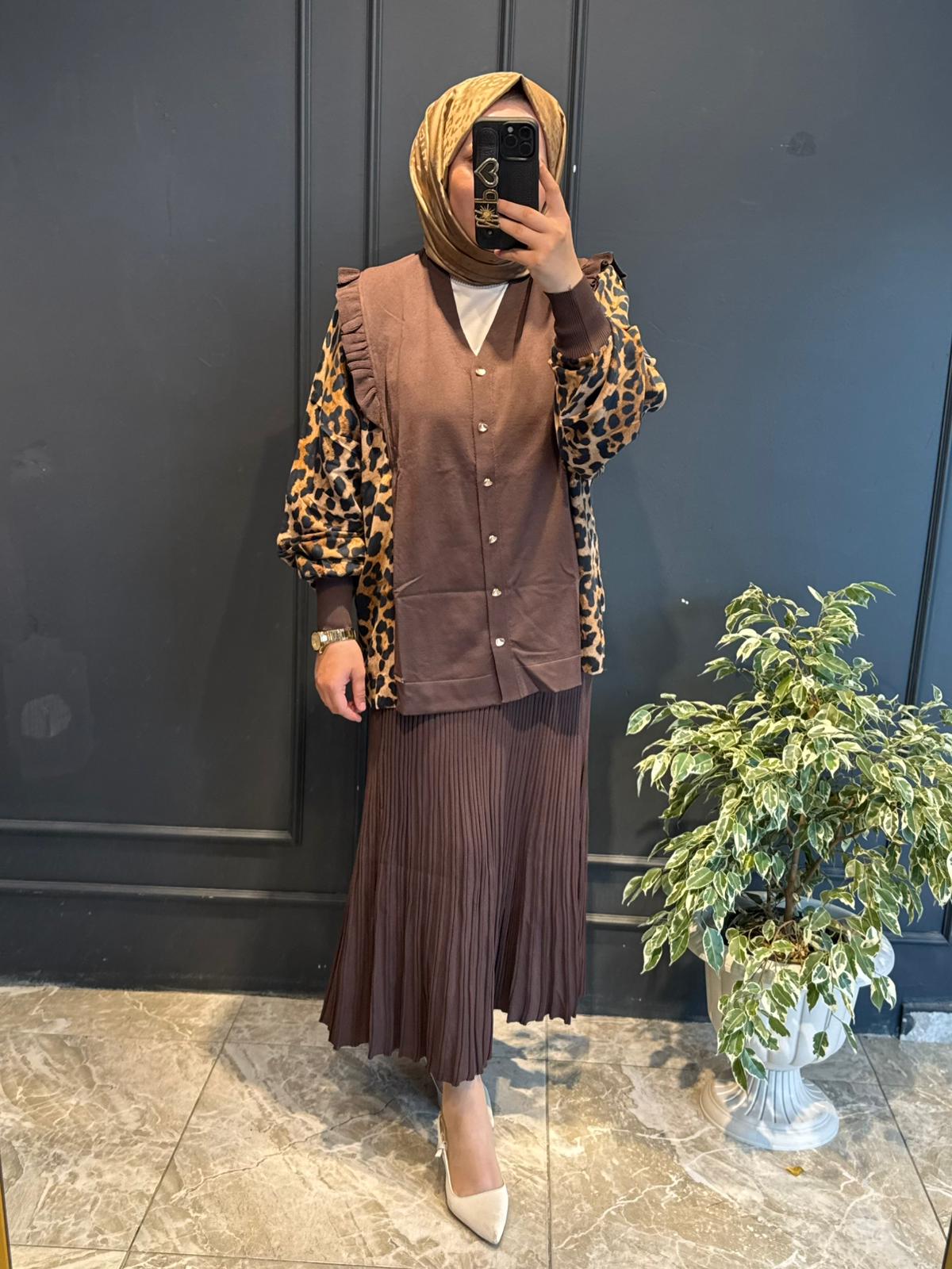 NİLİWİ LEOPAR DETAYLI İPEK QUPRA HIRKA
