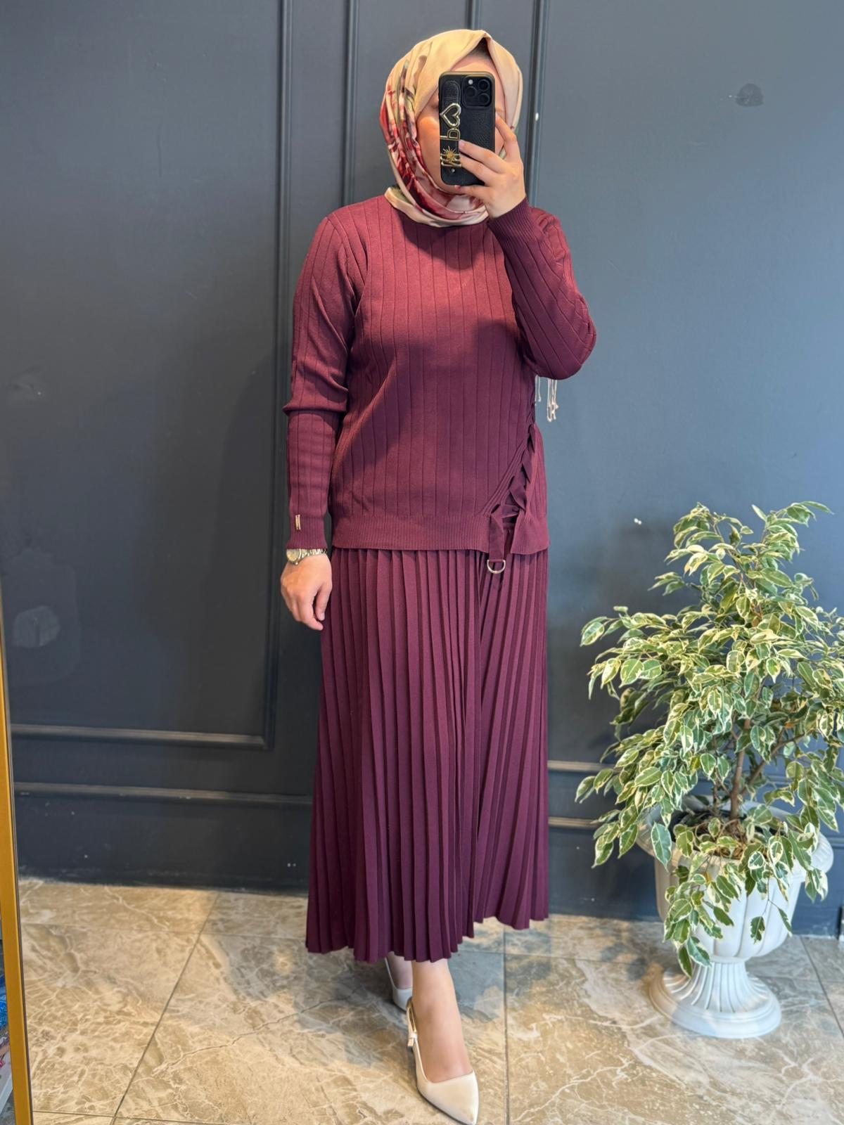 NİLİWİ BELİ KORSAJLI MERSERİZE ETEK
