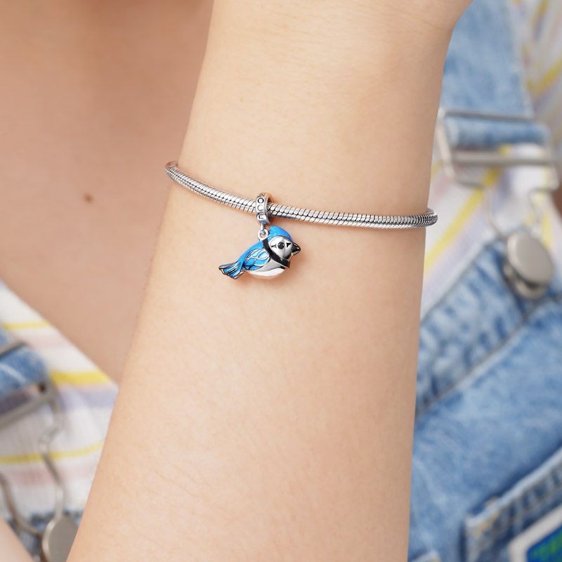 Şanslı Mavi Alakarga - Blue Jay Charm, 925 Ayar Gümüş