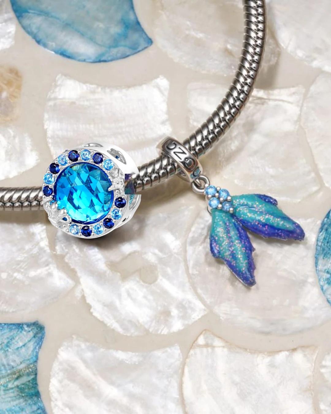 (18cm Klasik Bileklik) ve (Gizem Okyanusu Charm) ve (Denizkızı Kuyruğu Charm), 925 Ayar Gümüş