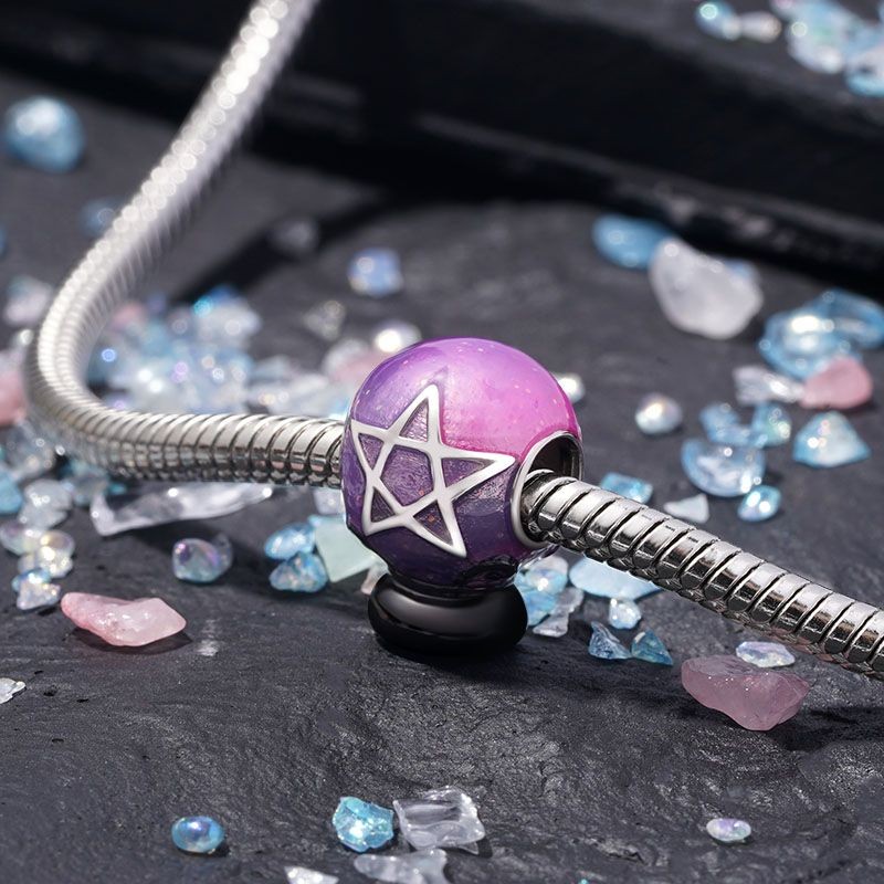 Halloween Mor Kristal Küre Charm, 925 Ayar Gümüş