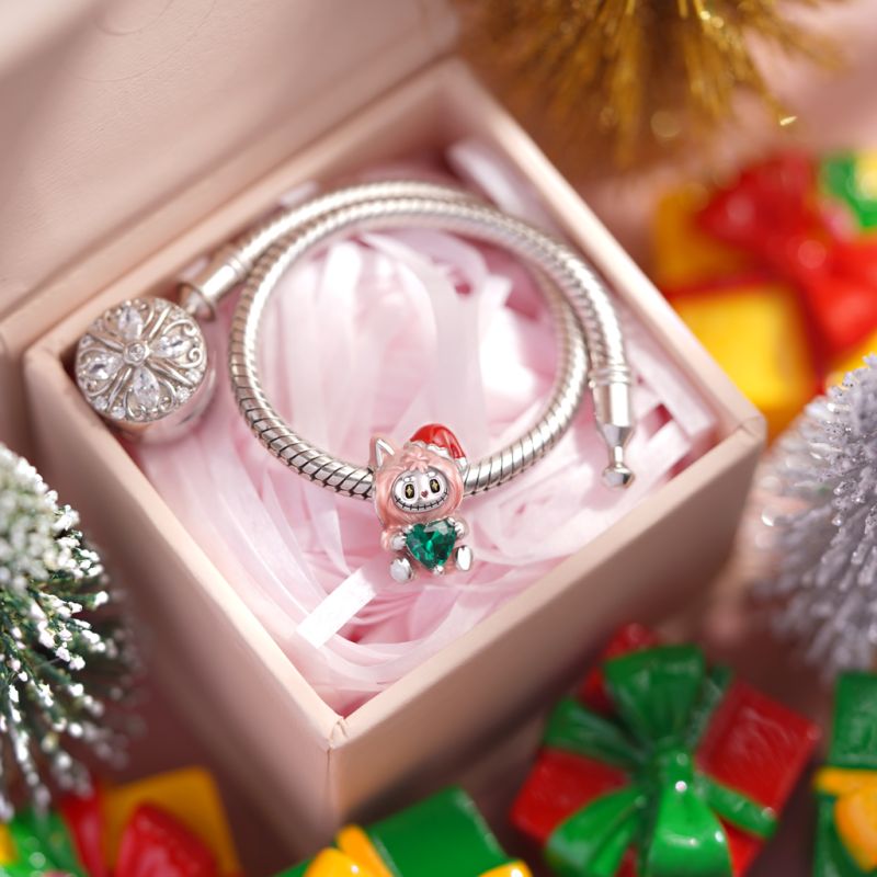 Sevimli Küçük Canavar Serisi - Pembe Melek Charm, 925 Ayar Gümüş