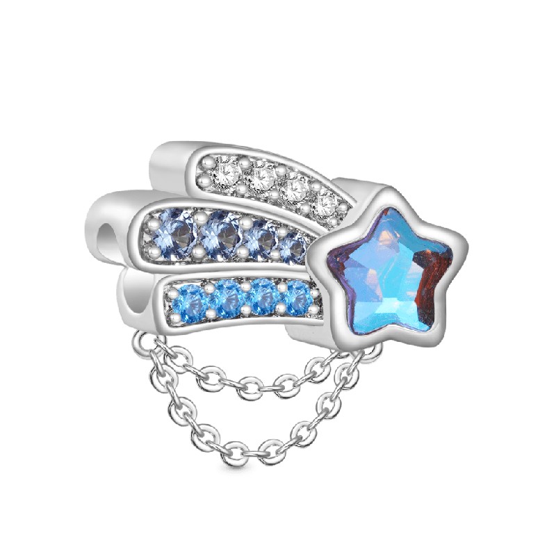 Aqua Blue Deniz Yıldızı Charm, 925 Ayar Gümüş