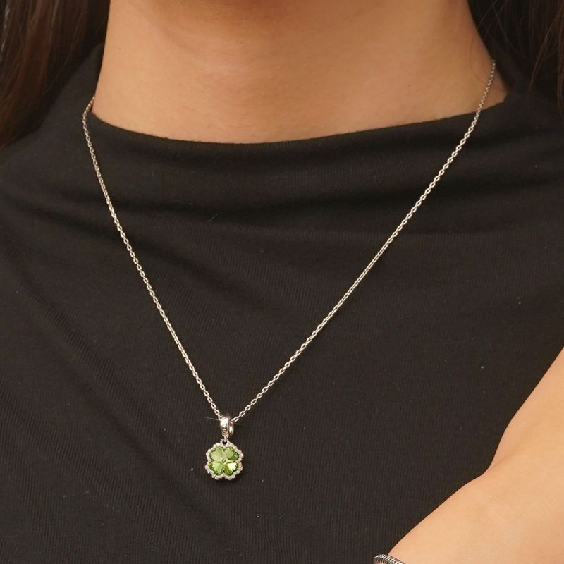 Şanslı Yeşil Dört Yapraklı Yonca Charm, 925 Ayar Gümüş