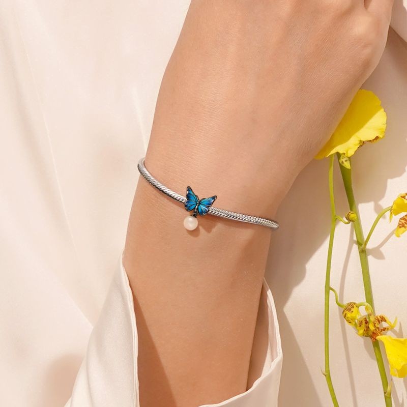 Karanlıkta Parlayan Mavi Morpho Kelebek Charm, 925 Ayar Gümüş