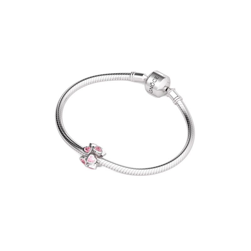 "Kalbim Senin İçin Atıyor" Kalpten Kalbe Pembe Kristal Taşlı Charm, 925 Ayar Gümüş