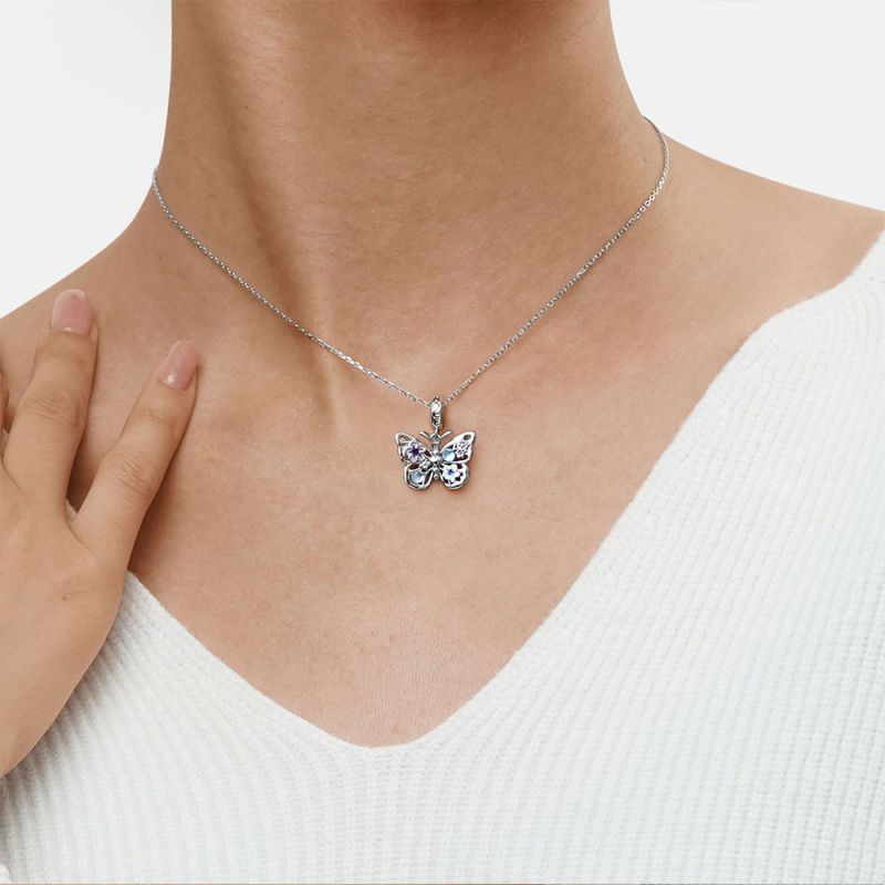 Aytaşı Süslemeli Işıltılı Kelebek Charm ve Kolye, 925 Ayar Gümüş