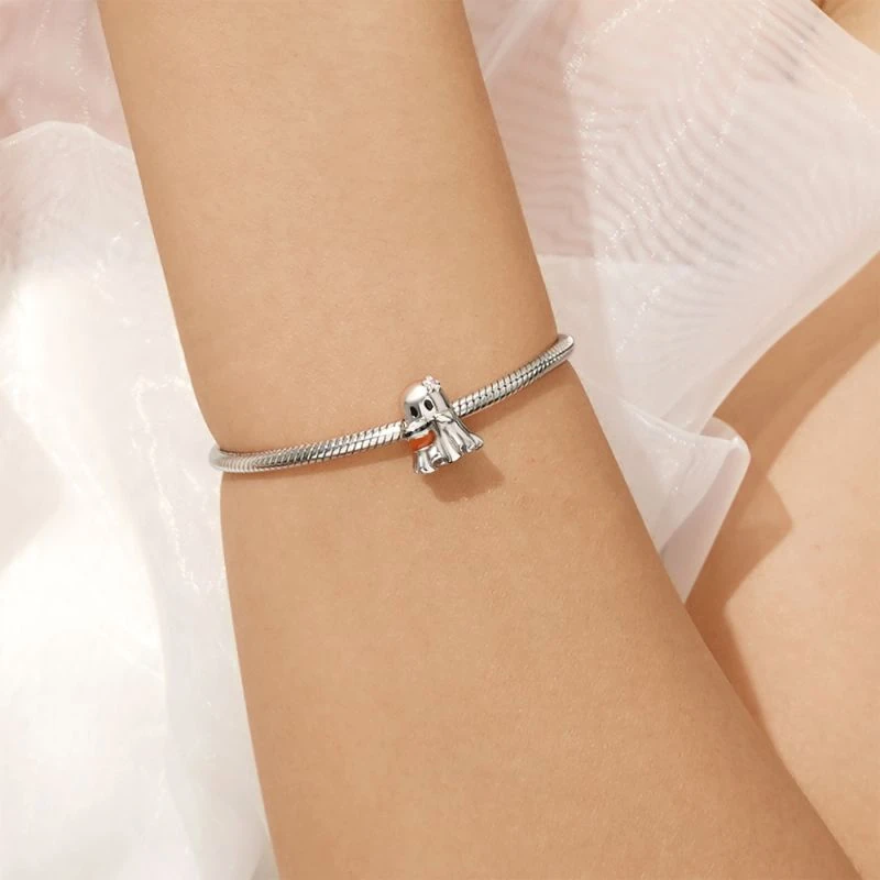 Halloween "Hayalet Kahve İçiyor" Charm, 925 Ayar Gümüş