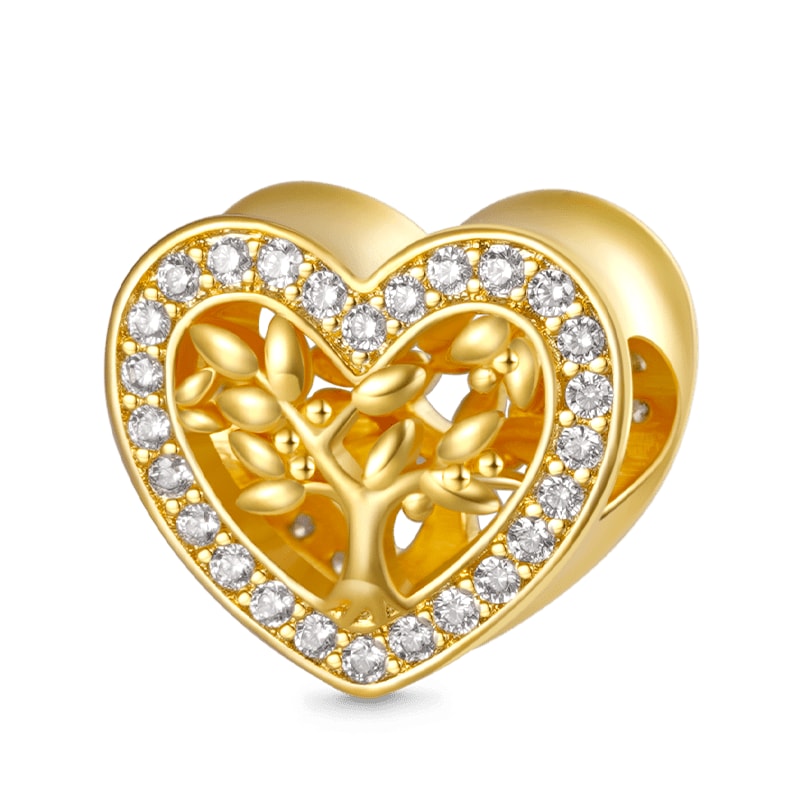 (18cm 18K Altın Kaplama Klasik Bileklik) ve (Aile Ağacı Kalp Charm) ve (Parıldayan Ayçiçeği Charm), 925 Ayar Gümüş