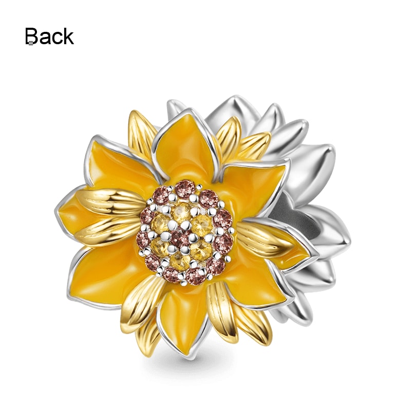 (18cm 18K Altın Kaplama Klasik Bileklik) ve (Aile Ağacı Kalp Charm) ve (Parıldayan Ayçiçeği Charm), 925 Ayar Gümüş