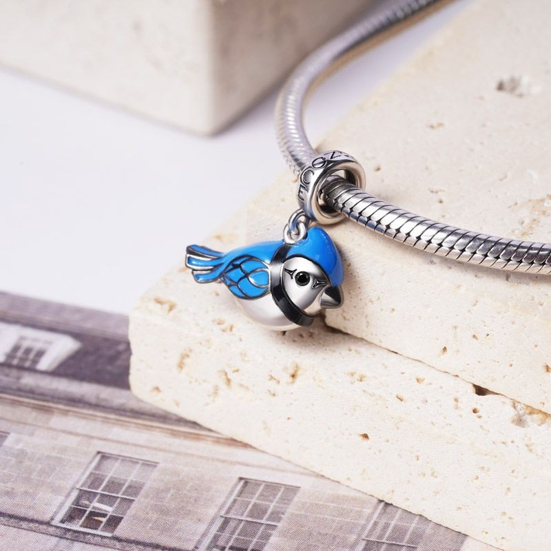 Şanslı Mavi Alakarga - Blue Jay Charm, 925 Ayar Gümüş