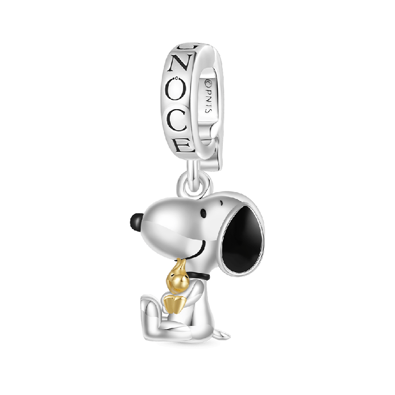 Peanuts Snoopy & Woodstock Kucaklaşma Charm, 925 Ayar Gümüş