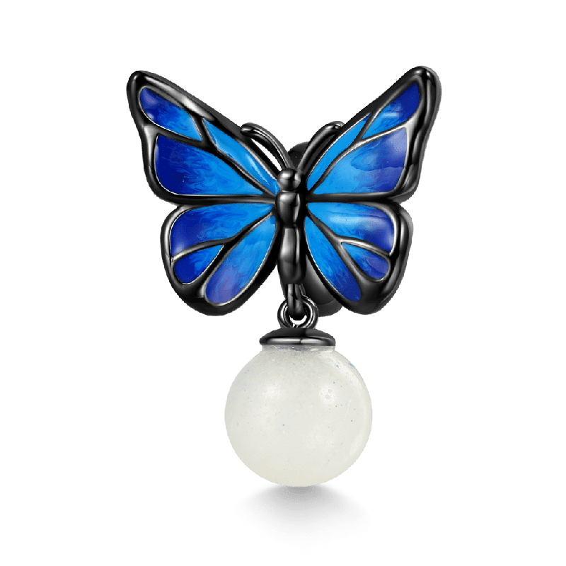 Karanlıkta Parlayan Mavi Morpho Kelebek Charm, 925 Ayar Gümüş