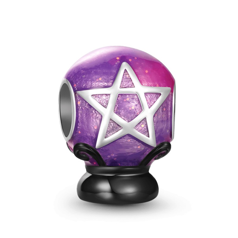 Halloween Mor Kristal Küre Charm, 925 Ayar Gümüş