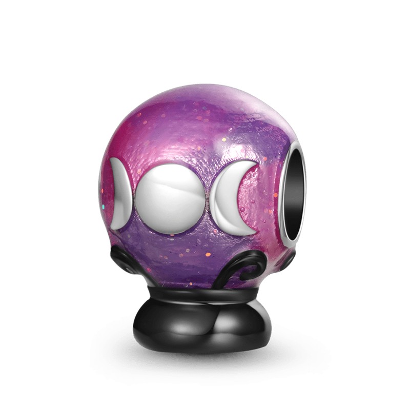 Halloween Mor Kristal Küre Charm, 925 Ayar Gümüş