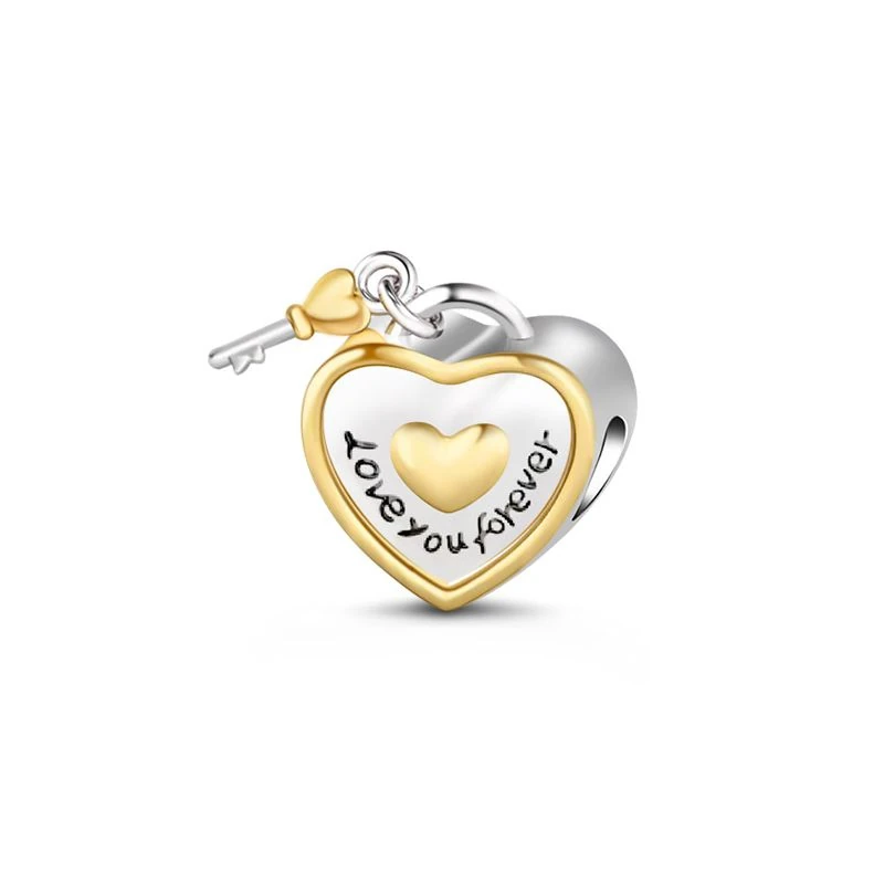 (18cm Klasik Bileklik) ve ("Asla Ayrılmayacağız" Anahtar ve Kilit Charm) ve (Muhabbet Kuşları Charm), 925 Ayar Gümüş