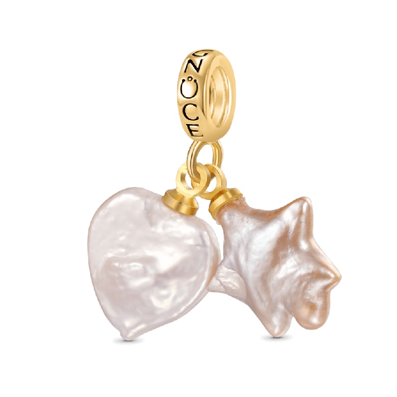 (18cm 18K Altın Kaplama Klasik Bileklik) ve (Ocean Love Star İnci Charm) ve (Altın Yıldız Kübik Zirkon Taşlı Charm), 925 Ayar Gümüş