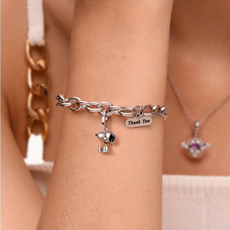 Peanuts Snoopy & Woodstock Kucaklaşma Charm, 925 Ayar Gümüş