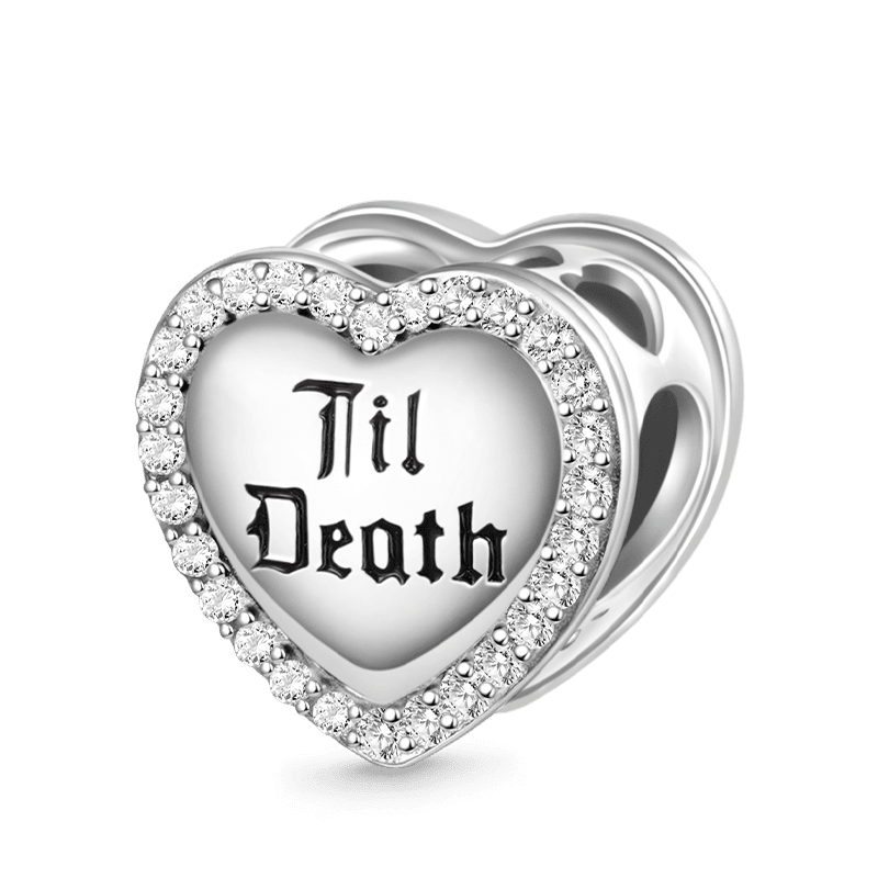 "Til Death" Parıldayan Aşk Kalp Charm, 925 Ayar Gümüş