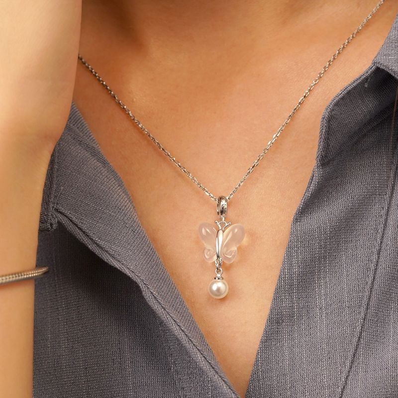 İncili Kalsedon Kelebek Charm
