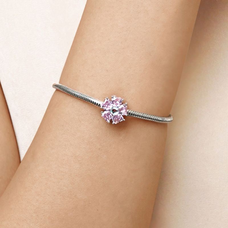 Pembe Açan Çiçek Charm, 925 Ayar Gümüş