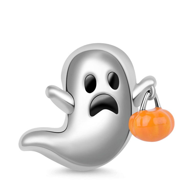 Balkabağı Lambalı Sevimli Hayalet Charm, 925 Ayar Gümüş