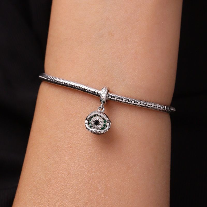 Döndürülebilir Nazar Boncuğu Charm, 925 Ayar Gümüş