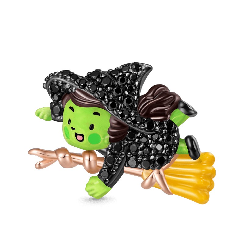 Wicked Elphaba ve Elmaslı Uçan Süpürge Charm, 925 Ayar Gümüş