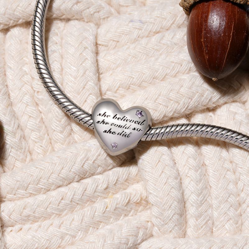 "Yapabileceğine İnandı ve Başardı" Kalp Charm, 925 ayar Gümüş