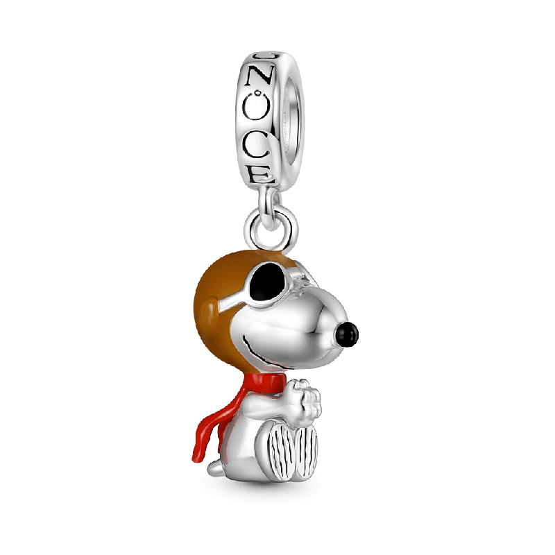 Gnoce Peanuts Flying Ace Snoopy Sallantılı Charm, 925 Ayar Gümüş