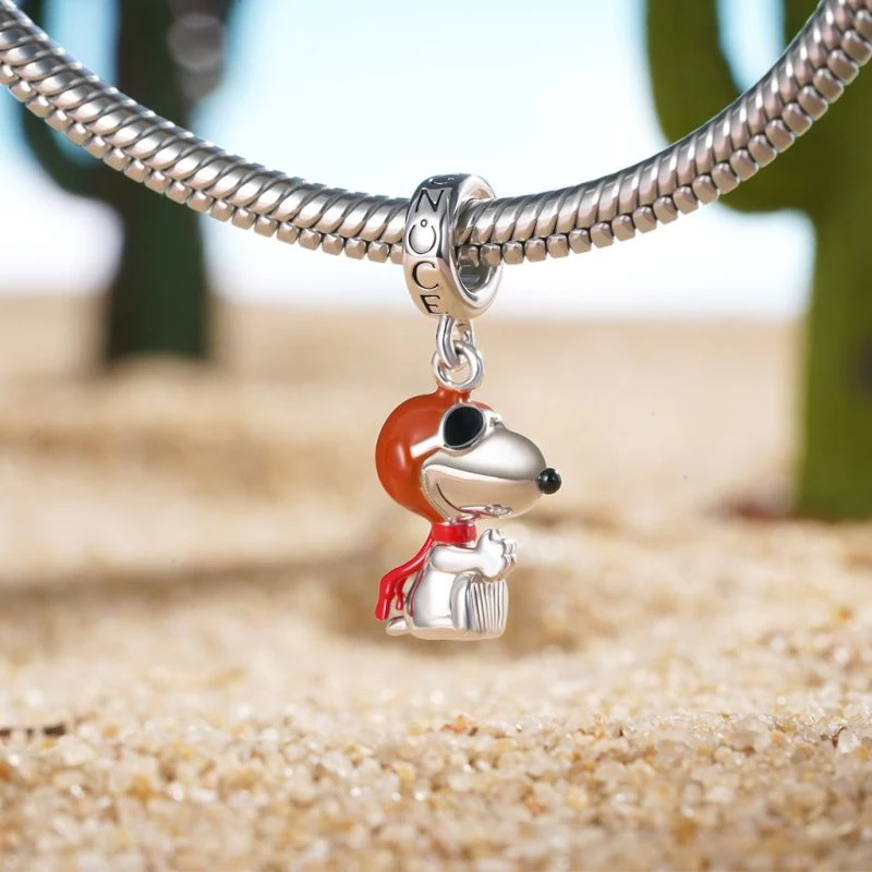 Gnoce Peanuts Flying Ace Snoopy Sallantılı Charm, 925 Ayar Gümüş