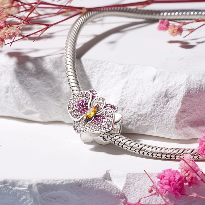 Orkide Çiçek Charm, 925 Ayar Gümüş