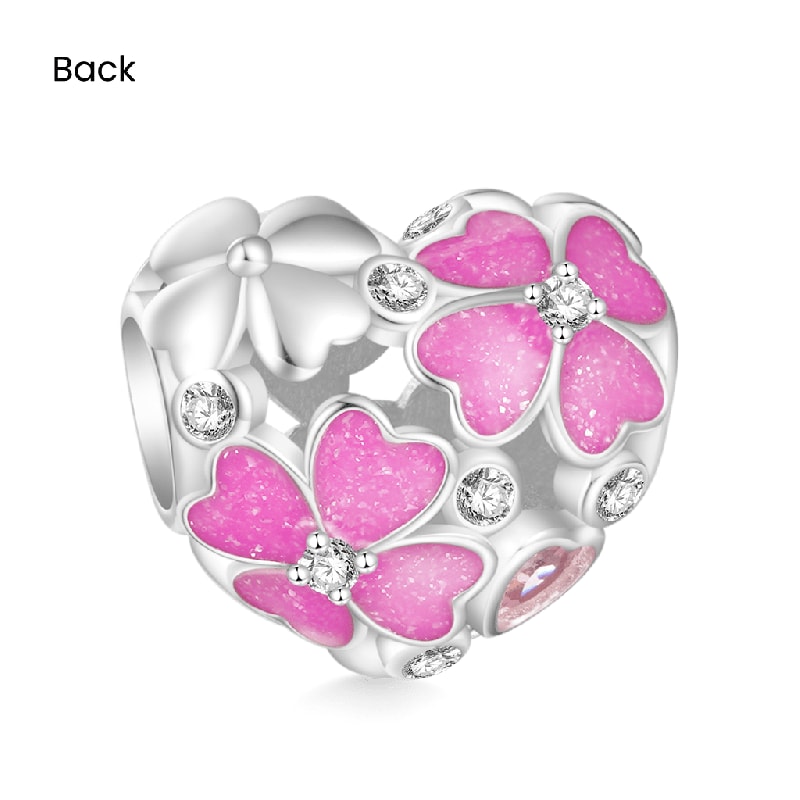 (19cm Çelik Bileklik) ve ("Love" Temalı Gümüş Güvenlik Zinciri) ve (Pembe Dört Yapraklı Yonca İşlemeli Kalp Charm), 925 Ayar Gümüş