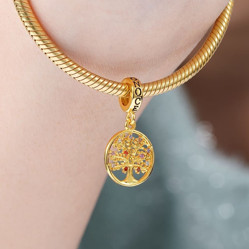 (18cm 18K Altın Kaplama Klasik Bileklik) ve (Hayat Ağacı Renkli Taşlarla İşlenmiş Charm) ve (Altın Yıldız Kübik Zirkon Taşlı Charm), 18K Altın Kaplama 25 Ayar Gümüş