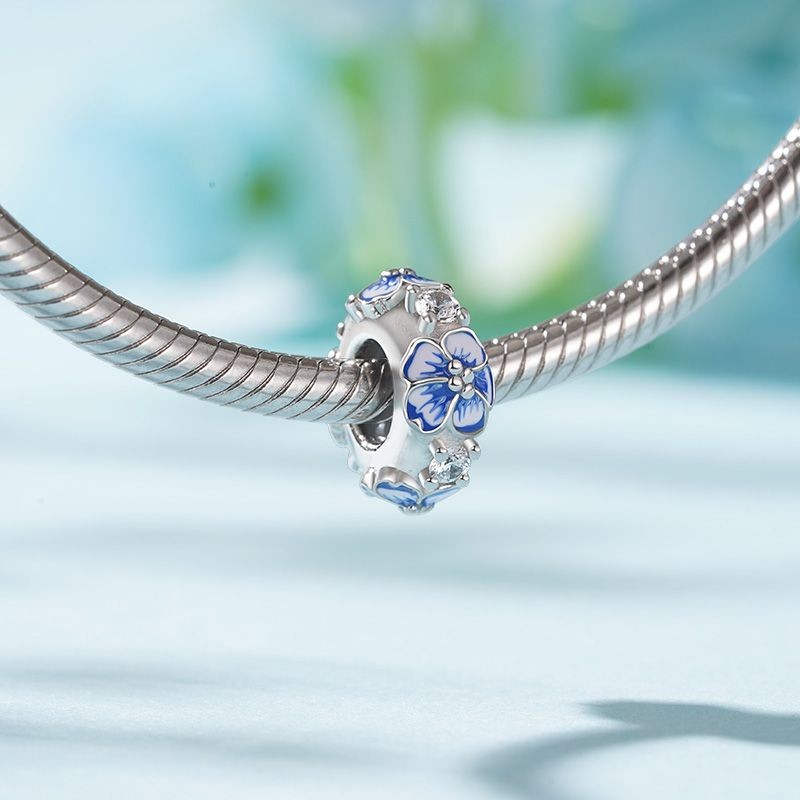 Mavi Çiçek Stoper Charm, 925 Ayar Gümüş