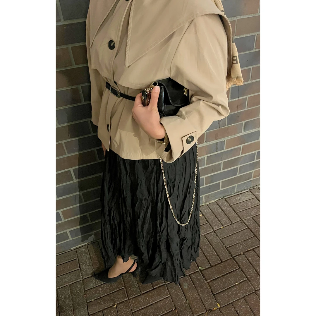 Kırışık Etek Siyah