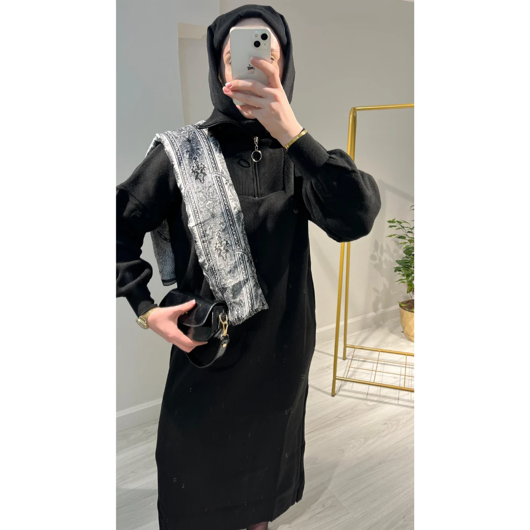 Balon Kollu Triko Elbise 