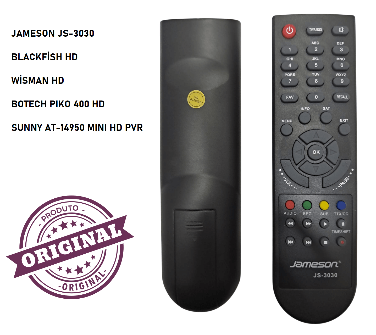 (ORJİNAL ) JAMESON JS-3030 - SUNNY AT-14950 MINI HD PVR - WİSMAN HD - BOTECH PIKO 400 HD - BLACKFİSH HD -UYDU KUMANDASI