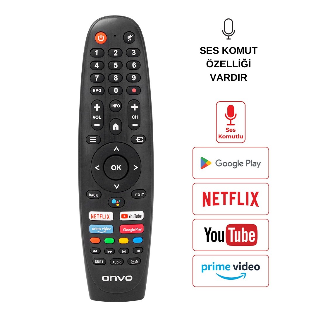 (SES KOMUTLU) ONVO-PROFİLO-SABA NETFLIX-YOUTUBE-GOOGLE PLAY-PRIME VIDEO TUŞLU LCD-LED TV KUMANDA