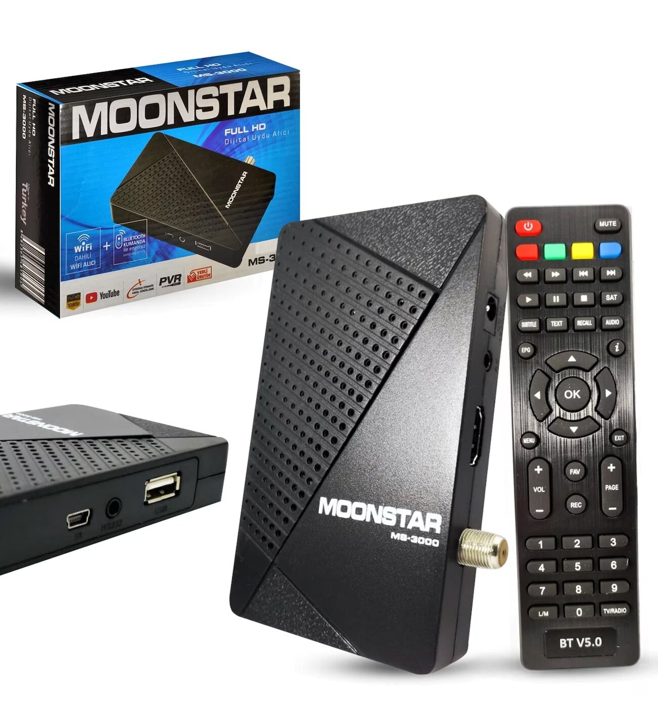 MOONSTAR MS-3000 UYDU ALICI MİNİ FULL HD BLUETOOTH KUMANDA DAHİLİ WIFI YOUTUBE IPTV