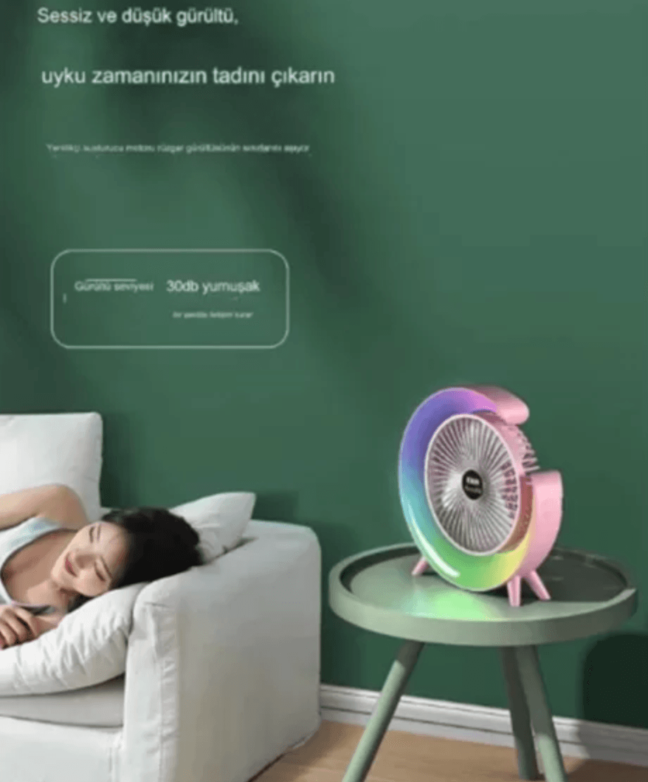  Masaüstü Vantilatör Usb Şarjlı Rgb Led Işıklı 3 Kademeli 180° Ayarlanabilir Soğutucu Fan 
