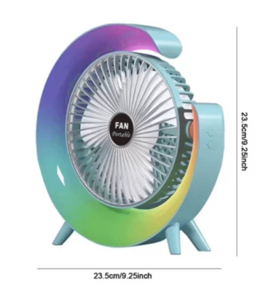  Masaüstü Vantilatör Usb Şarjlı Rgb Led Işıklı 3 Kademeli 180° Ayarlanabilir Soğutucu Fan 