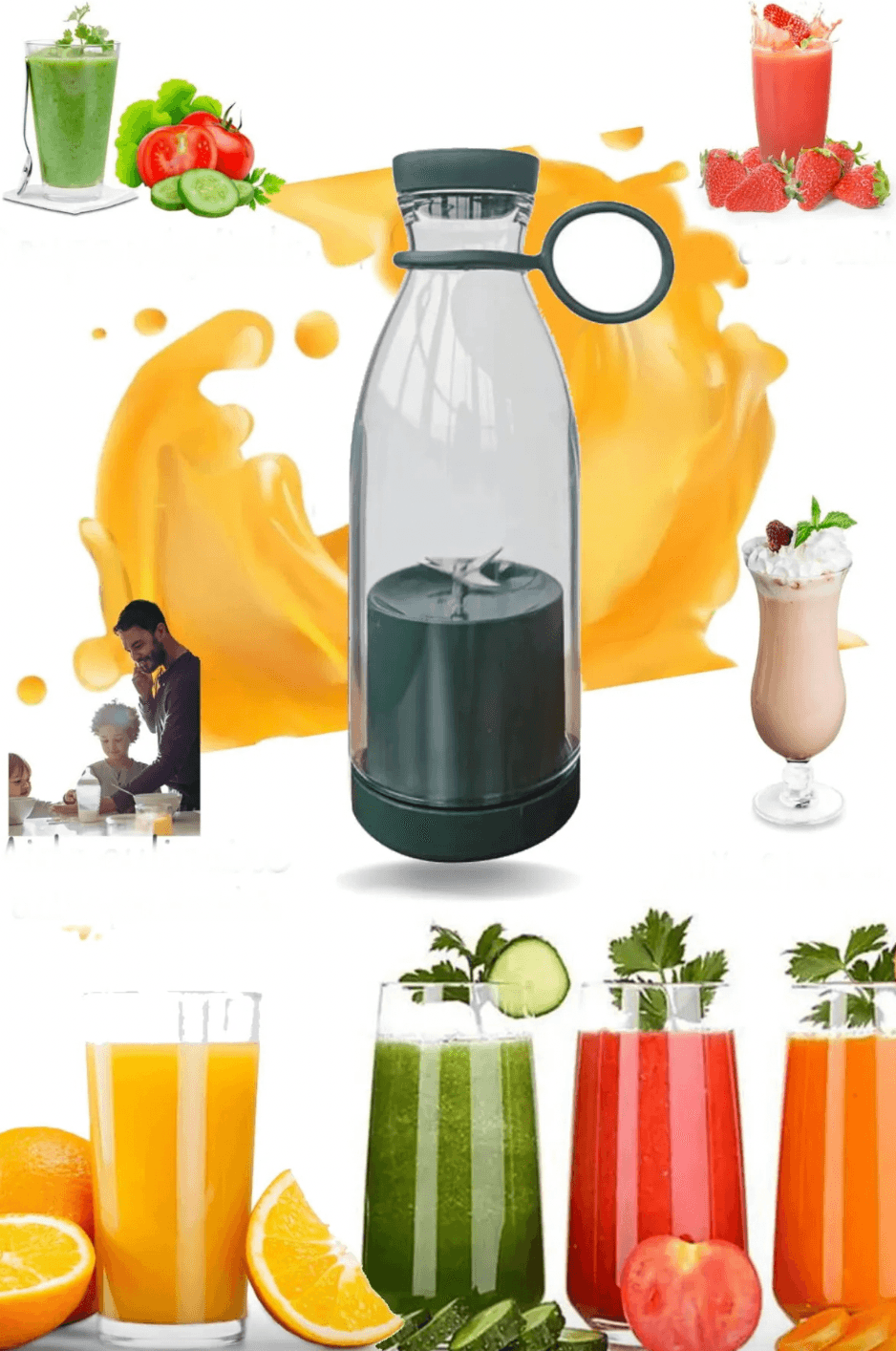 Taşınabilir Şarjlı Blender: Mini Meyve Karıştırıcı, USB Şarjlı, Pratik Smoothie Şişesi 350 ml