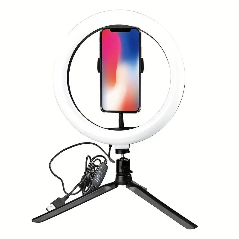 26 cm LED Halka Işık Seti Tripod ve Telefon Tutucu ile, 3 Işık Modu, Ayarlanabilir, Makyaj ve Yayın Işığı