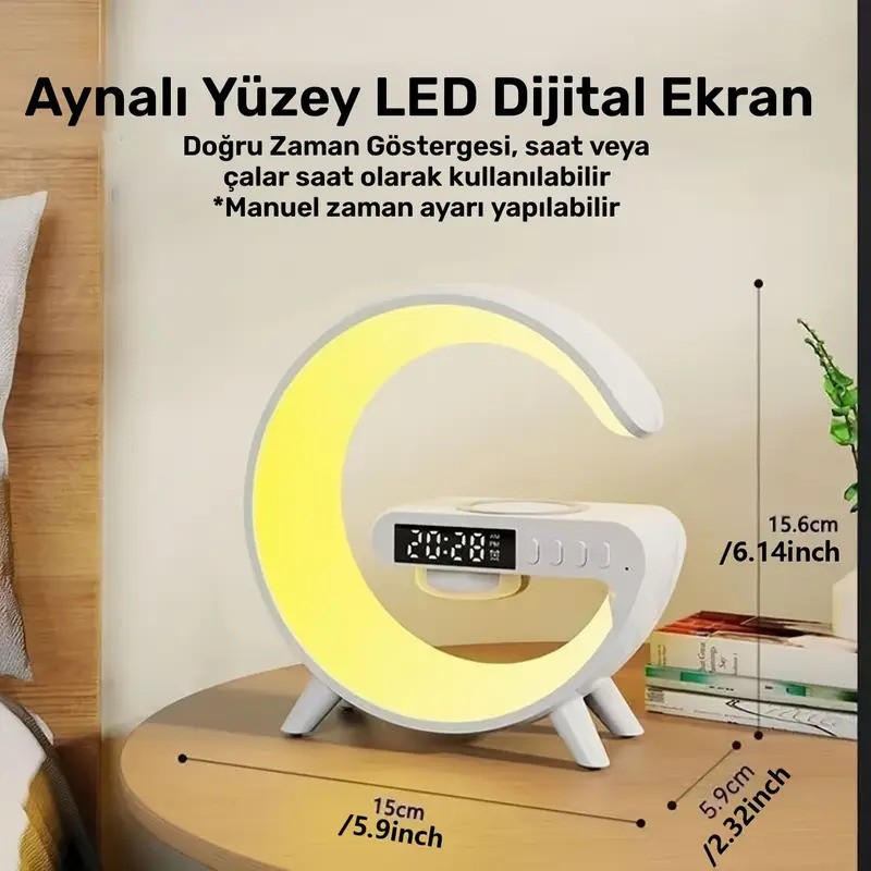 3'ü 1 Arada Manyetik Kablosuz Şarj Standı, LED Uyanma Işığı & Kablosuz Hoparlör