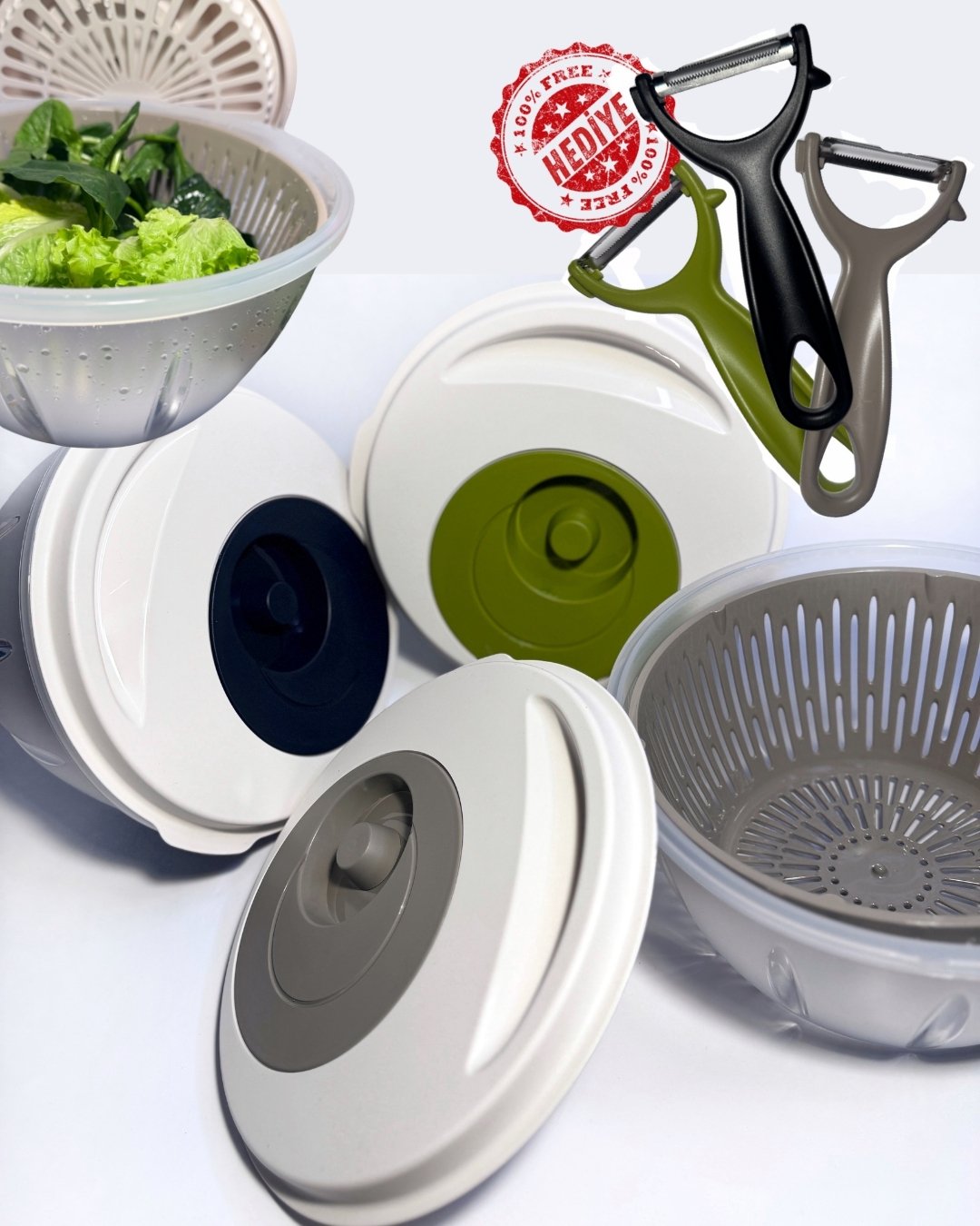 Çevirmeli Mekanizmalı Pratik Sebze Kurutucu Geniş Kapasite Ergonomik Tasarım Salata Kurutucu 4.5 Lt  image