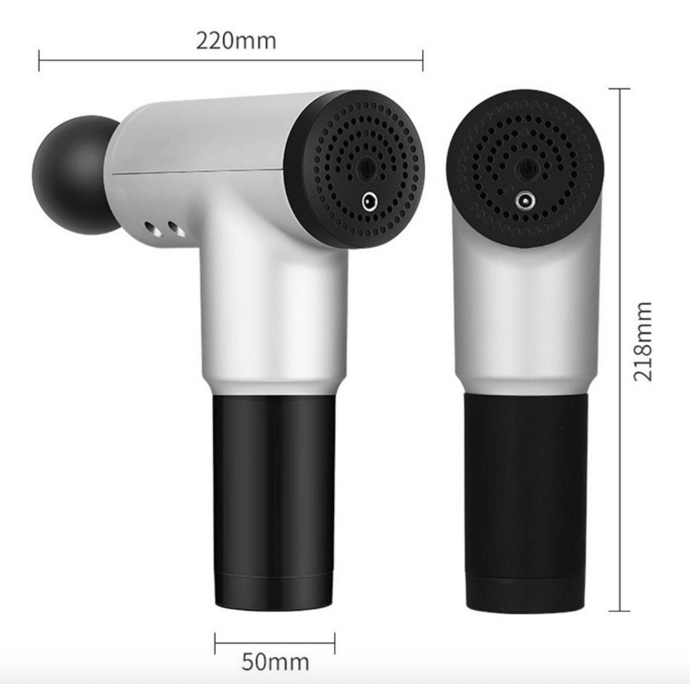 Gri Masaj Tabancası, 4 Farklı Başlıklı Taşınabilir Masaj Tabancası, USB Şarjlı, Ergonomik Tasarım