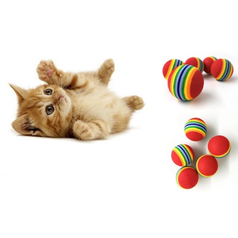  2 Adet Renkli Şeritli Kedi Köpek Oyun Topları, Eğlenceli Pet Oyuncak Seti