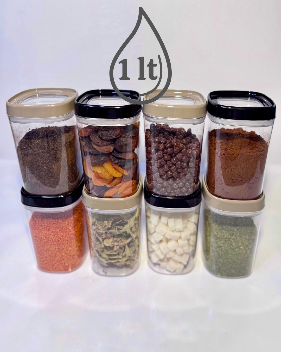 Premium Quality Luxury Kuru Gıda Saklama Kabı Seti 1 Lt Mutfak Kiler Organizer Seti image